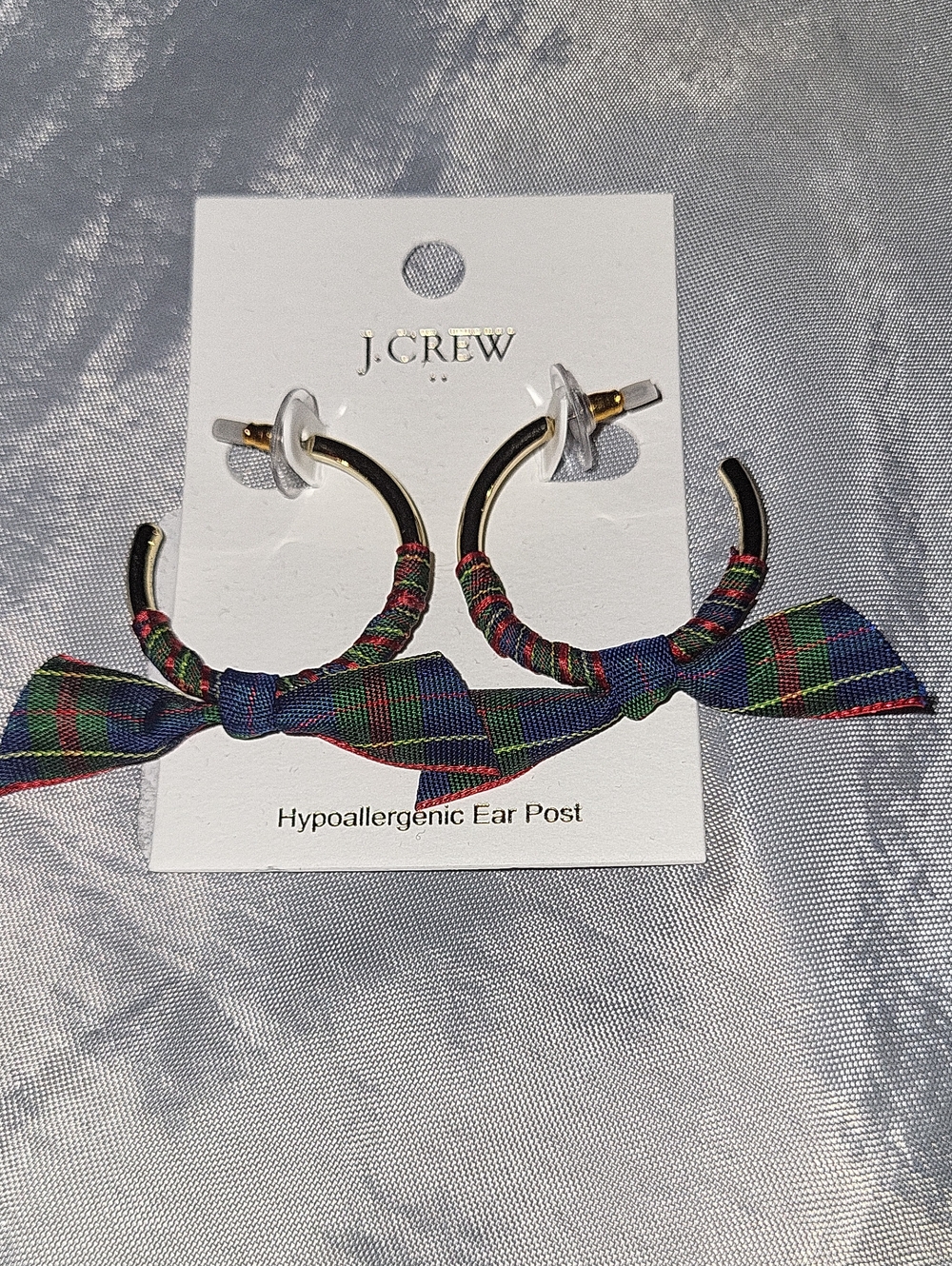 J. Crew Gold Hoop Earrings with Tartan Bow TL